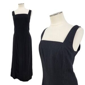 Old Navy Black Linen Dress Clean Girl Heritage Old Money Coquette Midi Large